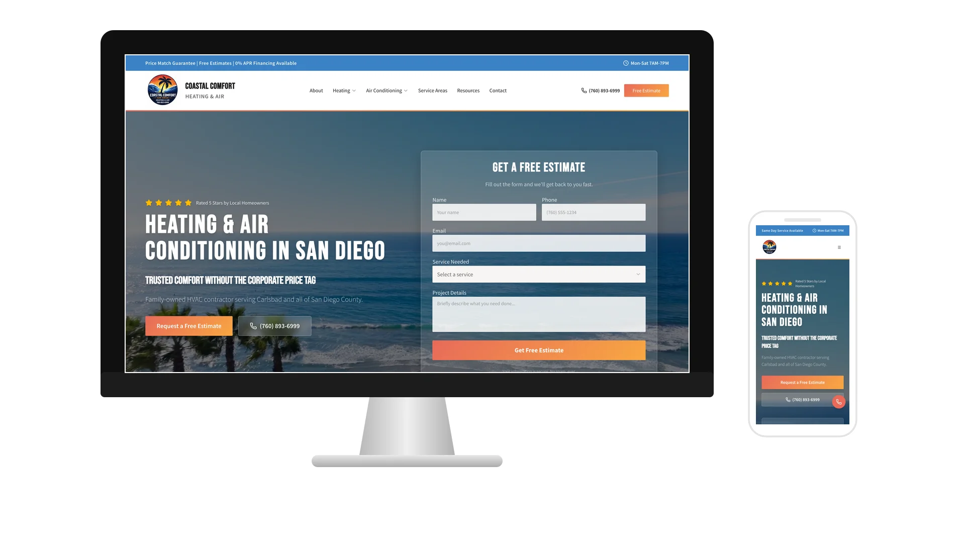 Coastal Comfort San Diego website built by TwentyOne Solutions