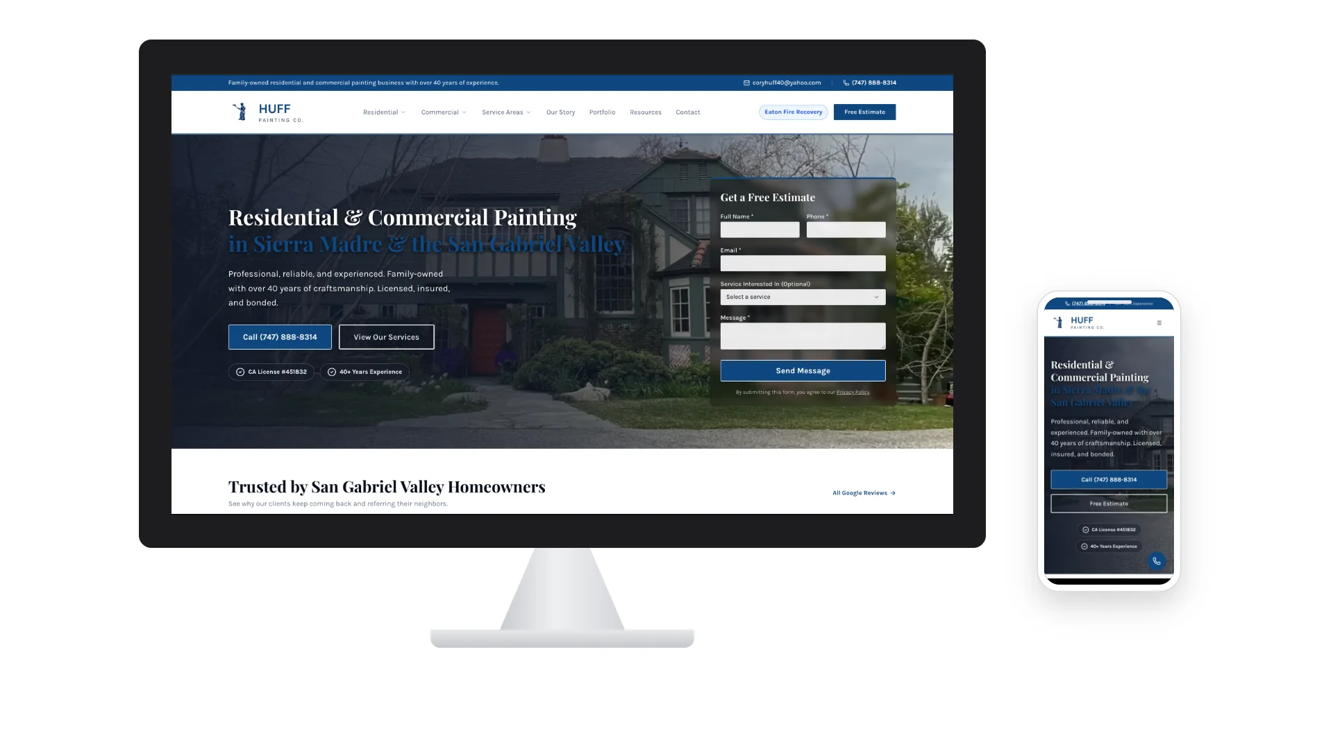 The Huff Painting website shown on a desktop monitor and a phone