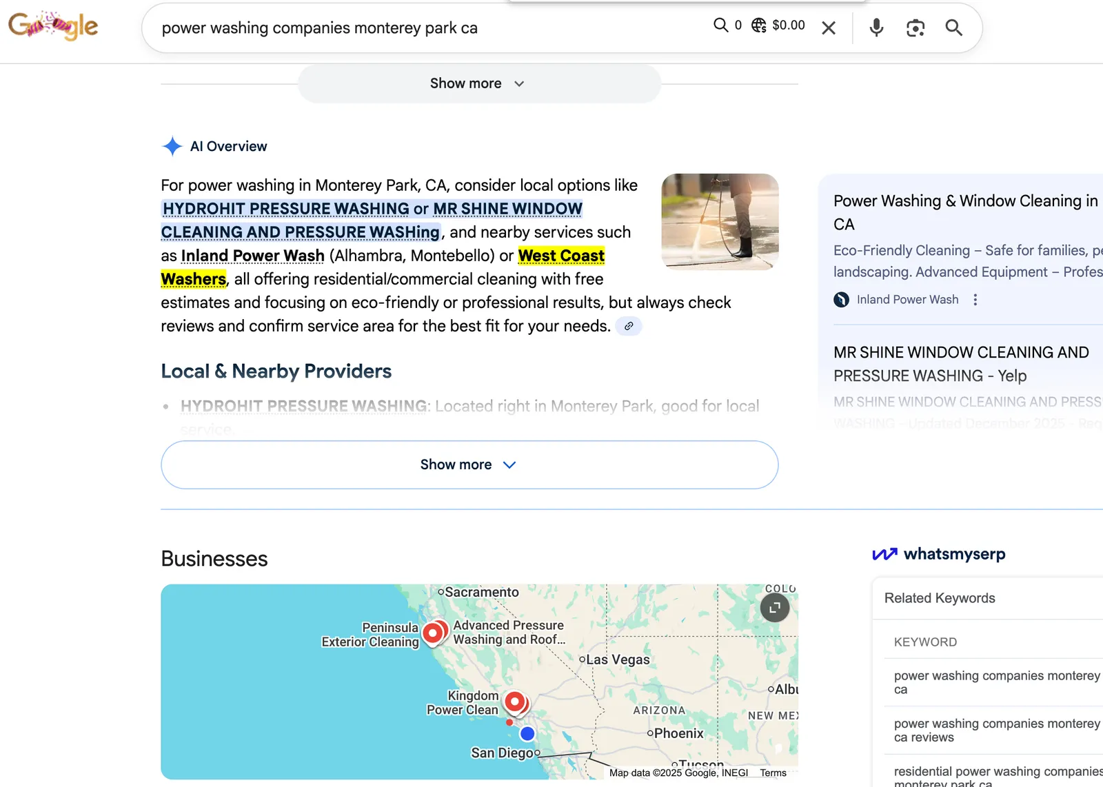 Google AI Overview Result showing client ranking